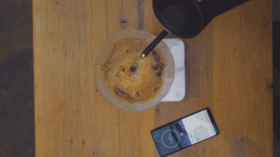 Second pour to {{ recipe.bloomAmount + 400 }}g